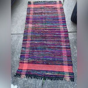 Handwoven Multicolor Striped Rug 100% Silk